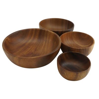 China The Wooden Kitchen Salad Bowl 4 Size Natural Acacia Wood Large Food Fruit Salad Bowl Wood for sale