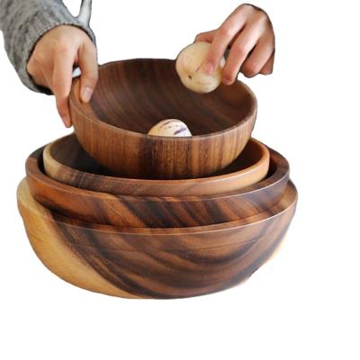 China Amazon Success 10cm Sustainable Wooden Salad Bowl Salad For Serving Bowls Cooking Acacia Wood Bowl for sale