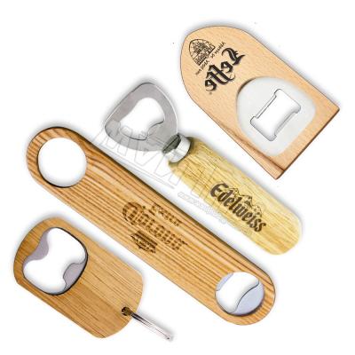 China Sustainable Professional Promotion Gift Supplier Custom Engraved LOGO Wood Handle Blank Beer Bottle Opener for sale