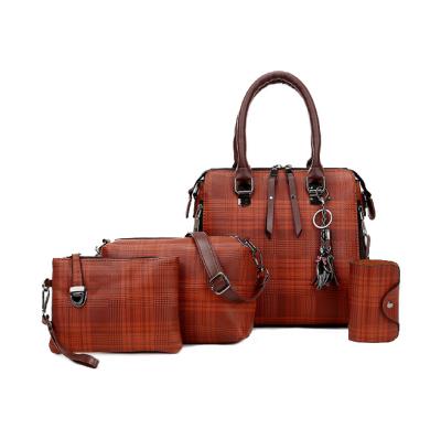 China New Design Fashion Four Piece Handbag Set Retro Version Shoulder Portable Fashion Classic Korean Plaid Bag Daily Textured Bag for sale