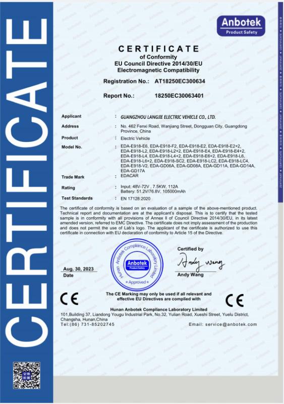 CE certifacate - Guangzhou Langjie Electric Vehicle Co., Ltd.