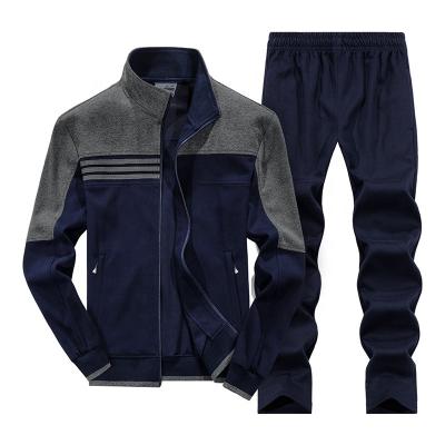 China hot sales Autumn Customized Zipper-Up Causal Patchwork Anti-wrinkle 2021 plus size old men's jogger sweatpants and sweatshirts set for sale