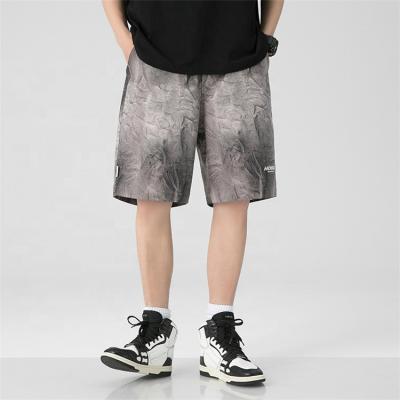 China 2021 Viable High Quality Custom Made Graphic Mens Shorts Sport Gym 100% Polyester Blue Patchwork Drawstring Tie Dye Shorts Mens for sale