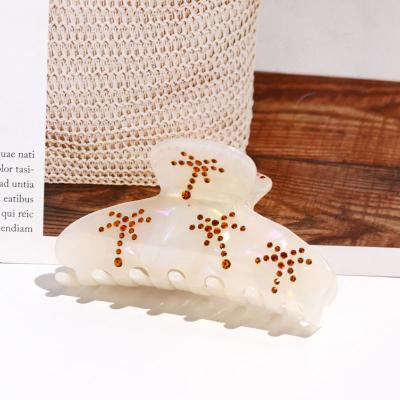 China 2022 Environmentally Friendly New Design Aesthetics Coconut Tree Rhinestone Claw Cuts Acetate Summer Hair Claw Grip Crystal Hair Clamp Wholesale Women for sale