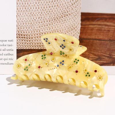 China Environmental Friendly Fashion Crystal Claw Hair Clip Accessories With Yellow Large Rhinestone Acetate Claw Clip Strong Durable Hair Clip Accessories for sale