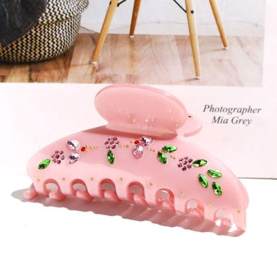 China 2022 Biodegradable Hot Sale Female Summer Big Claw Clips Elegant Acetate Hair Claw Clip For Women Girls Fashion Rhinestone Hair Claw Crystal for sale