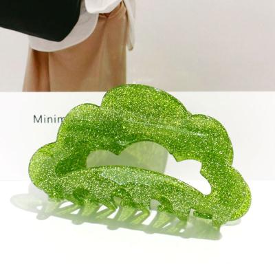 China New Style Cloud Hair Glitter Claw Clip Lady High Quality Green Resin Plastic Hair Claw Clips Eco-friendly Accessories For Women Plastic Hair Claw Clips for sale