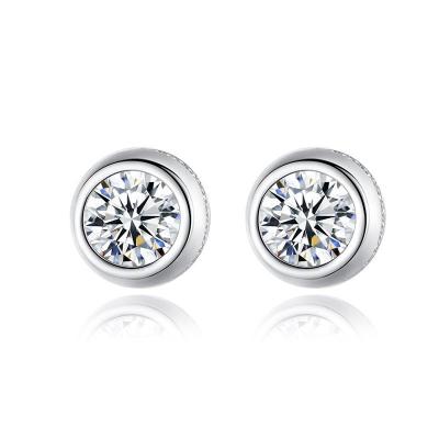 China CLASSIC Sterling Silver Single CZ Diamond White Stone 1ct Carat Bezel Setting Earrings for sale