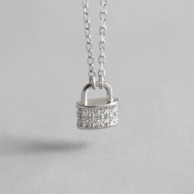 China Casual / Sporty Mini Padlock Women Sterling Silver Necklace With Tasty 40+5cm Chain for sale