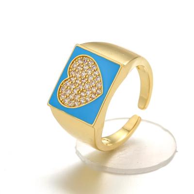 China Mens Jewelry Religious Enamel Square Shaped Micro Pave Setting Heart Multiple Color Gold Plated Ring for sale