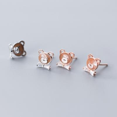 China 925 Sterling Silver Adorable Trendy Enamel Brown Bear Stud Earrings For Kids Baby Children Jewelry for sale