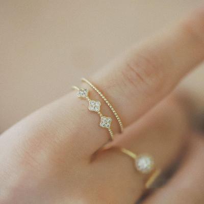 China Casual / Sporty Ultra Thin S925 Gold Clover Shaped Girls Fashion Two Line Ring for sale