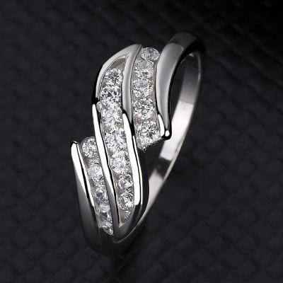 China 100% Casual/Sporty 925 Sterling Silver Tension Diamond Setting Wave Women's Wedding Ring for sale