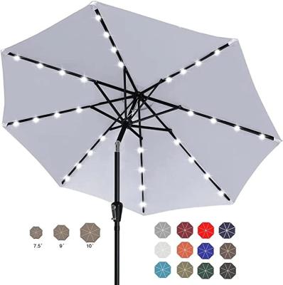 China Sun Wind Rain Proof 9FT Durable Solar Led Patio Umbrellas with 32LED Lights for sale