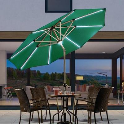 China Sun Wind Rain Proof 10ft Solar Powered Aluminum Polyester LED Lighted Patio Umbrella w/Tilt Adjustment and Fade-Resistant Fabric for sale