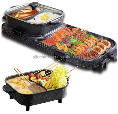 China Hotpot and BBQ Electric 2 in 1 Grill with Hot Pot Divider Distinct Shabu Shabu Double Flavor. Teppanyaki Multifunctional Indoor Korean for sale