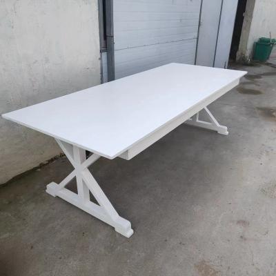 China New Design Restaurant Wholesale Industrial Adjustable Cross Leg Solid Table (Other) With Folding Leg For Wedding Ceremony White for sale