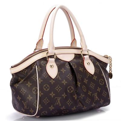 China Lady's Golden Brass Canvas LV Monogram Handbags Tivoli PM with Oxidizing Leather Handle for sale