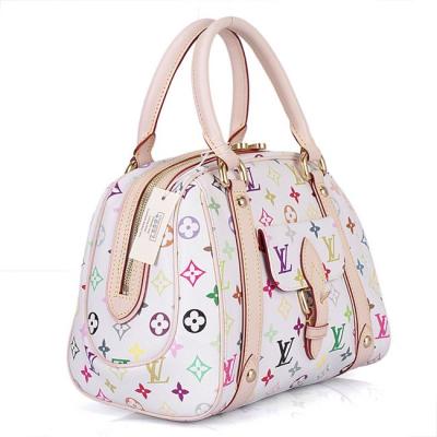 China Lady's White Leather Louis Vuitton Monogram Multicolor Handbag City Tote Elegant Priscilla for sale