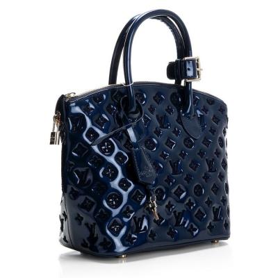 China Lady's Dark Blue Smooth Lambskin Patent Leather Trimming LV Monogram Vernis Lockit M40600 for sale