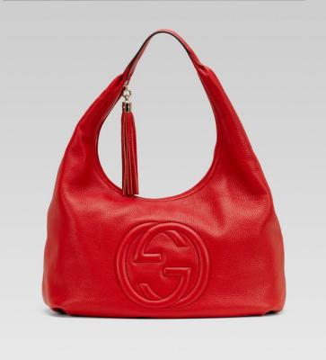 China Red Leather Large Gucci Tote Bag Soho Hobo Replica Handbags with Cotton Linen Lining for sale