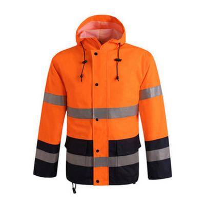 China 100% High Visibility Rain Jacket Safety Hooded Reflective Raincoat Waterproof Windproof Coat Raincoat for sale