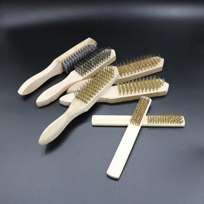 China Wood Industrial Clean Copper Clad Steel Wire Brush Cleaning Trims Handle Copper Wiring Steel Wire Brush for sale