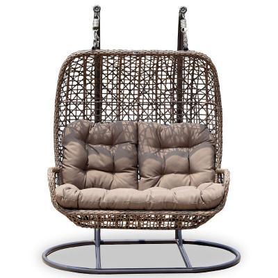 China Modern Indoor Adult Size Double Swing Basket Chairs Outdoor Rattan Double Seat Swing Egg Swing Basket Hanging Chair for sale