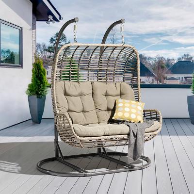 China Modern Double Garden Swing Basket Chairs Rattan Hanging Outdoor Swing Egg Basket Chair for sale