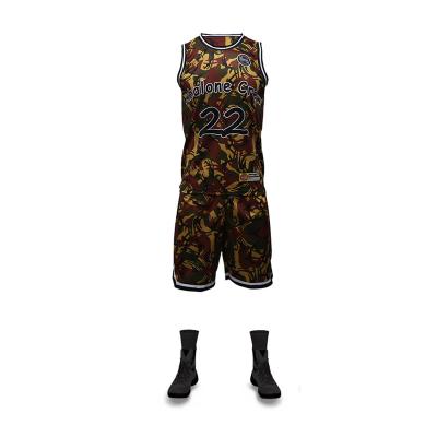 China Healong Customized Collar Antibacterial Sublimated Camouflage Basketball Tank Tops Sublimation Basketball Uniform Design for sale