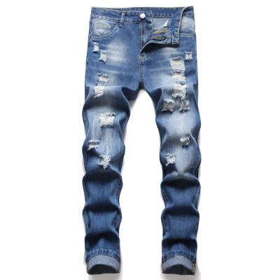 China Breathable Casual Denim Mens Jeans Polyester Cotton Ripped Mid Rise Mens Jeans for sale