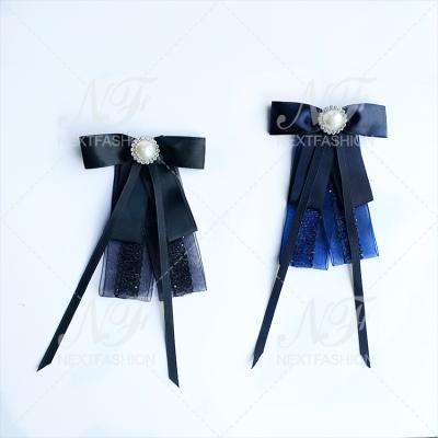 China Classic Jewelry Fashion Bowknot Brooches Accessories Ribbon With Pearl Bows Brooch Pins for sale