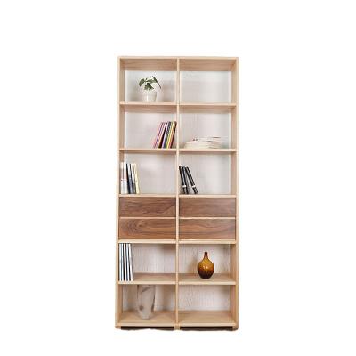 China Wholesale modern luxury solid wood bookcase red oak and walnut color-blocking bookshelf with unit solid wood bookself for home for sale