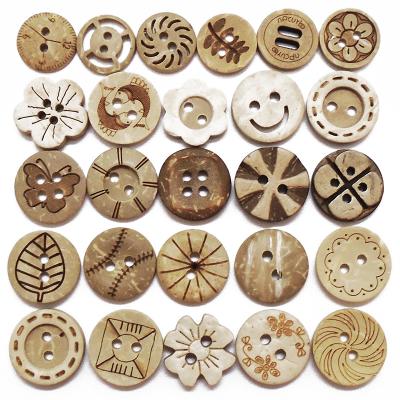 China Natural Dry Cleaning Factory Promotion Color Round Coconut Shell Buttons 2 Holes Buttons Can Customizable Pattern for sale