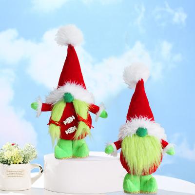 China 2021 Cloth+filled Cotton Christmas Ornament Holding Green Long Hair Doll Faceless Beard Gnome Forester Doll Holiday Christmas Nordic Decoration for sale