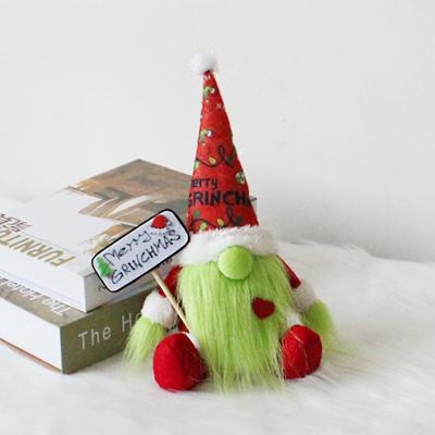 China Flannel Christmas Decoration 2021 Resting Nordic Woodsman Doll Long Beard Hair Gnome Doll Holiday Ornament Green Faceless Turnout Sign for sale