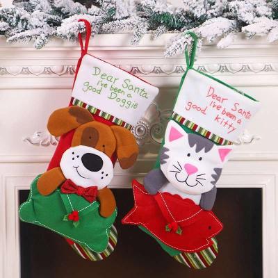 China Dog Cat Fabric Cartoon Sublimation Pet Christmas Stocking for Christmas Decorations Christmas Gift Candy Bag for Kids Christmas Tree Decoration for sale