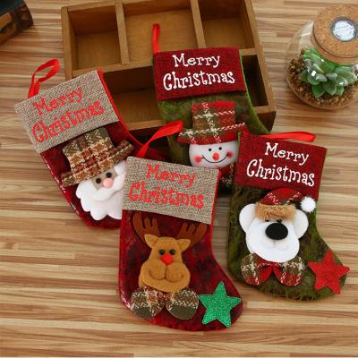 China Swept + Small Yarn Mini Christmas Stocking Kids Gift Candy Bag Christmas Decorations For Home Snowman Santa Xmas Tree Fireplace Decoration for sale