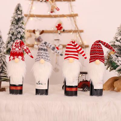 China Artificial Hair+Knit Fabric Christmas Forest Santa Gnome Doll Wine Bottle Creative Faceless Cover For Table Wine Bottle Bag Christmas Party Home Decoration 2021 for sale