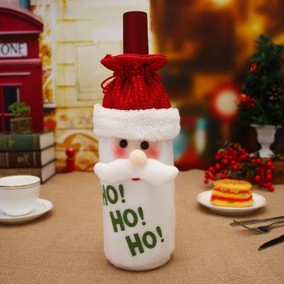 China Happy New Year 2021 Home Christmas Gifts Christmas Table Decor Champagne Bottle Cover Red Merry Holiday Cloth Christmas Wine Bottle Bags for sale