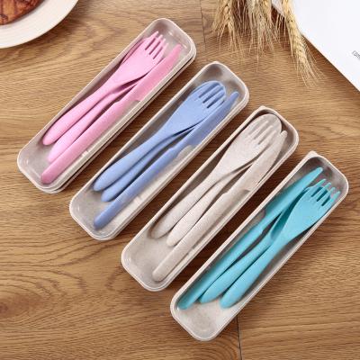 China Japanese Style Wheat Straw Knife /Fork/Spoon Cutlery Set Travel Viable Flatware Set Portable Utensils With Case Kitchenware for sale