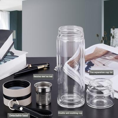 China Viable Double Wall Mug Coffee Tea Tumbler With Stainless Steel Infuser Eco-Friendly Glass Mug for sale