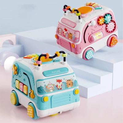 China Early Education Toys Activity Toy Push Pull Music Bus Toy With Colorful Button Sound Light Funny Musical Learning Baby Toys Car For Ages 3+ for sale