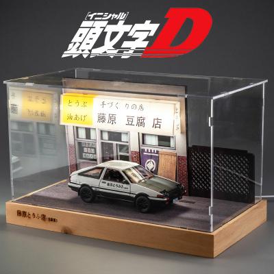 China 1:28 Eco-friendly Material Wholesale Alloy Diecast Toy Cars Pull Back Initial D AE86 Scene Display Sound Light Diecast Model Car Model As Gift for sale