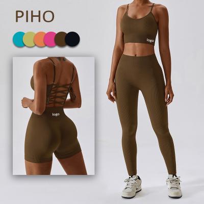 China Breathable High Quality Seamless Yoga Suit Summer Running Tight Bra Top Waist Leggings Shorts Sports Suit Women Fitness Suit for sale