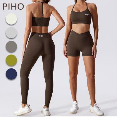 China Breathable Fitness Yoga Set Seamless Fitness Leggings High Waist Bottoms Crop Women Tops Seamless Bra Set for sale