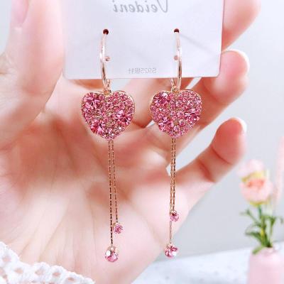 China Other Full Japanese and Korean Temperament Purple Diamond Earrings Jewelry Pink Long All-match Earrings Pendant for sale