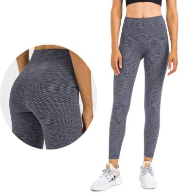 China Breathable High Waist Yarn-Dyed Nylon/Spandex Stripe Fabric Lifting Quick Dry Winter Women Fitness Yoga Leggings Legging for sale