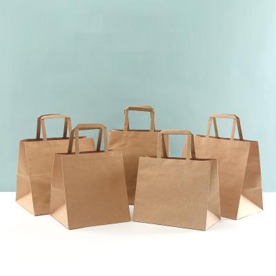 China Recyclable Wide Square bottom Eco-friendly Restaurant Fried Chicken Nuggets Takeaway Burger Fast Food Taco Packaging Handle Paper Bag for sale