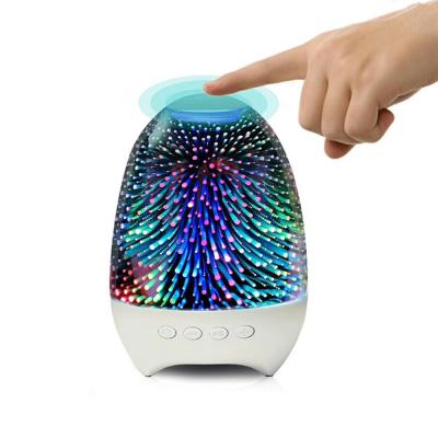 China Mini Rechargeable Portable Night Light BT TWS 3D Speaker Glass Bedside Table Lamp Color Touch Control LED Night Lamp for sale